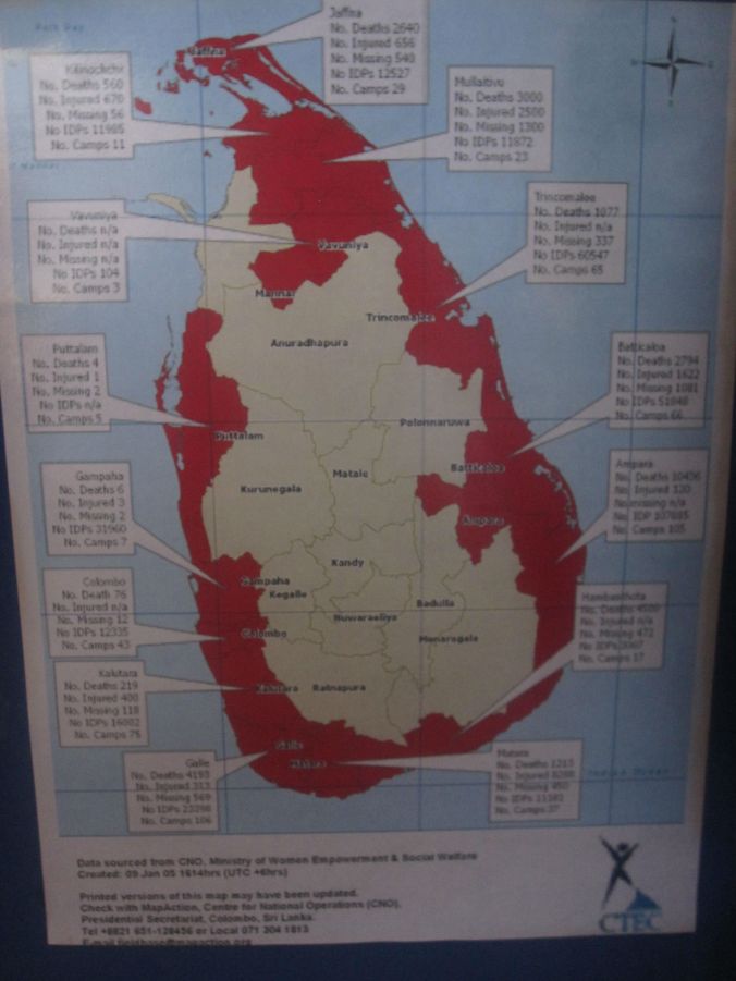 Röda markeringen visar hur mycket av Sri Lanka land som träffades av tsunamin! Red mark shows how much of Sri Lanka was hit by the tsunami!